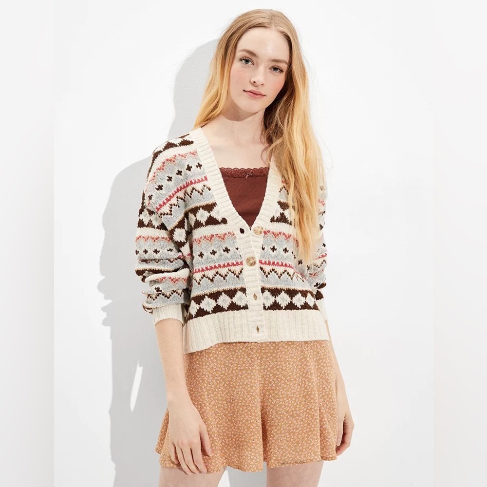 American Eagle Soft & Cozy Fairisle Button Up Cardigan